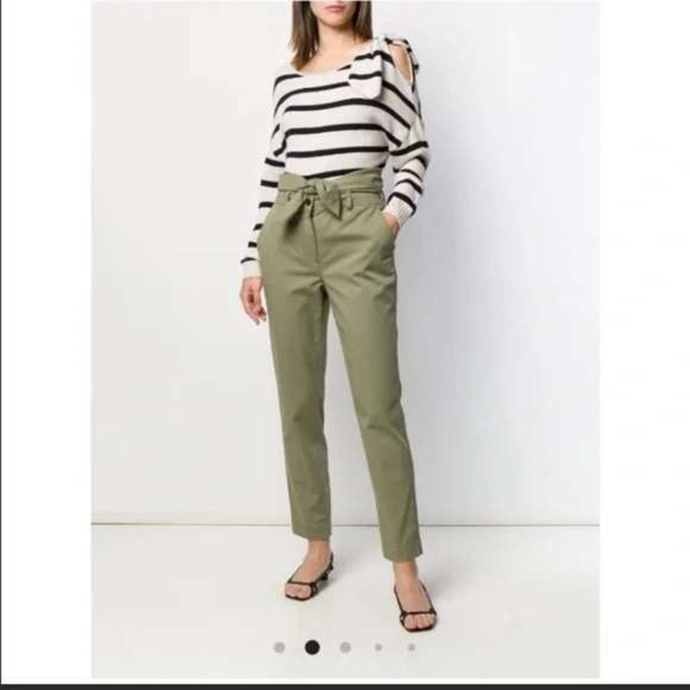 Derek‎ Lam 10 Crosby Olive Green Waist Tapered Belted Trousers Size 2